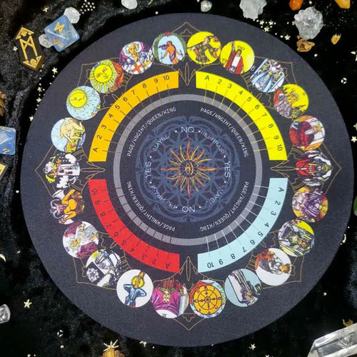 Tapete Para Pédulo Con Diseño De Tarot + Sahumerio De Regalo Negro