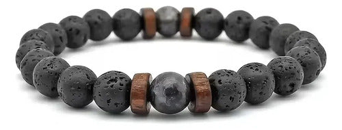 4 Pack De Pulseras De Piedras Volcánicas Naturales Negro 23 Cm