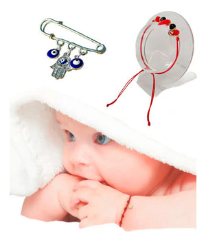 Combo Pulsera Amuleto Ojo Turco + Broche (protección Bebé) Rojo 10 Cm