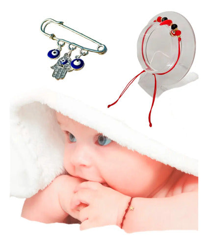Combo Pulsera Amuleto Ojo Turco + Broche (protección Bebé) Rojo 10 Cm